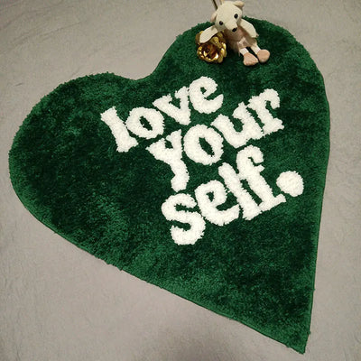 Green Heart Shaped ,,Love Yourself" Rug