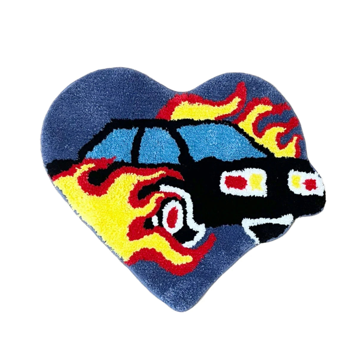 Flaming Car Heart Shaped Rug