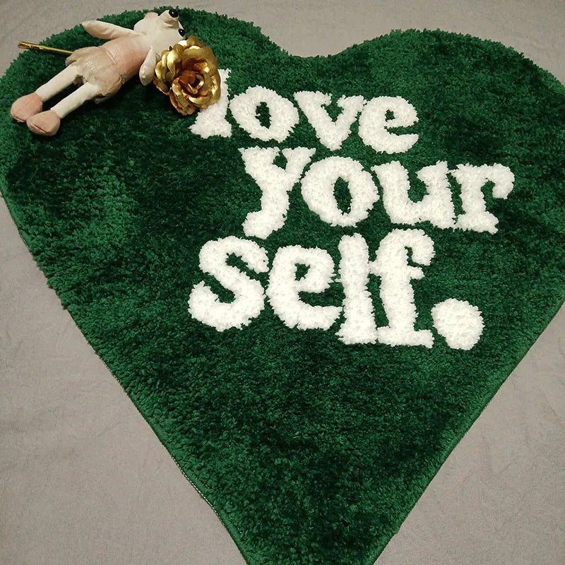 Green Heart Shaped ,,Love Yourself" Rug